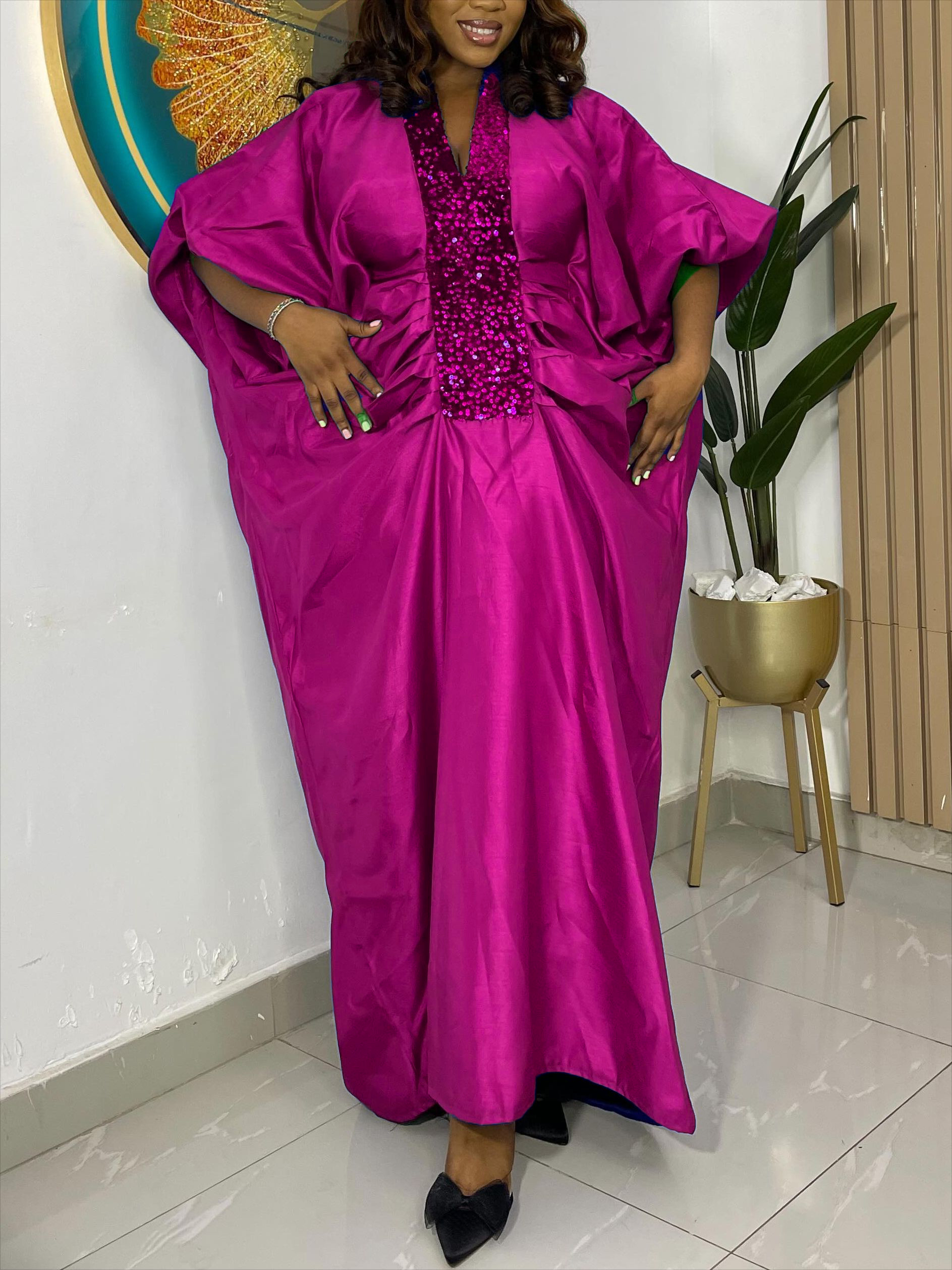 Robes africaines pour femmes, élégantes et brillantes, Bubu, vêtements traditionnels africains, longues, amples, paillettes, Patchwork, col en V, Robe de soirée