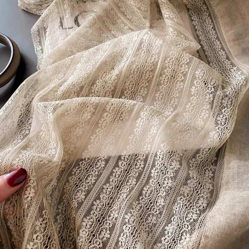 Écharpe en dentelle de coton pour femme, châle français vintage, garder au chaud, couverture de cou, mode solide, document rond, cadeau de Noël élégant pour femme, hiver