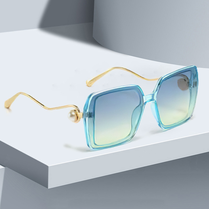 Lunettes de soleil pour femmes, monture dégradée bleu jaune, Design Unique à Double monture, décoration sphérique dorée, mode moderne