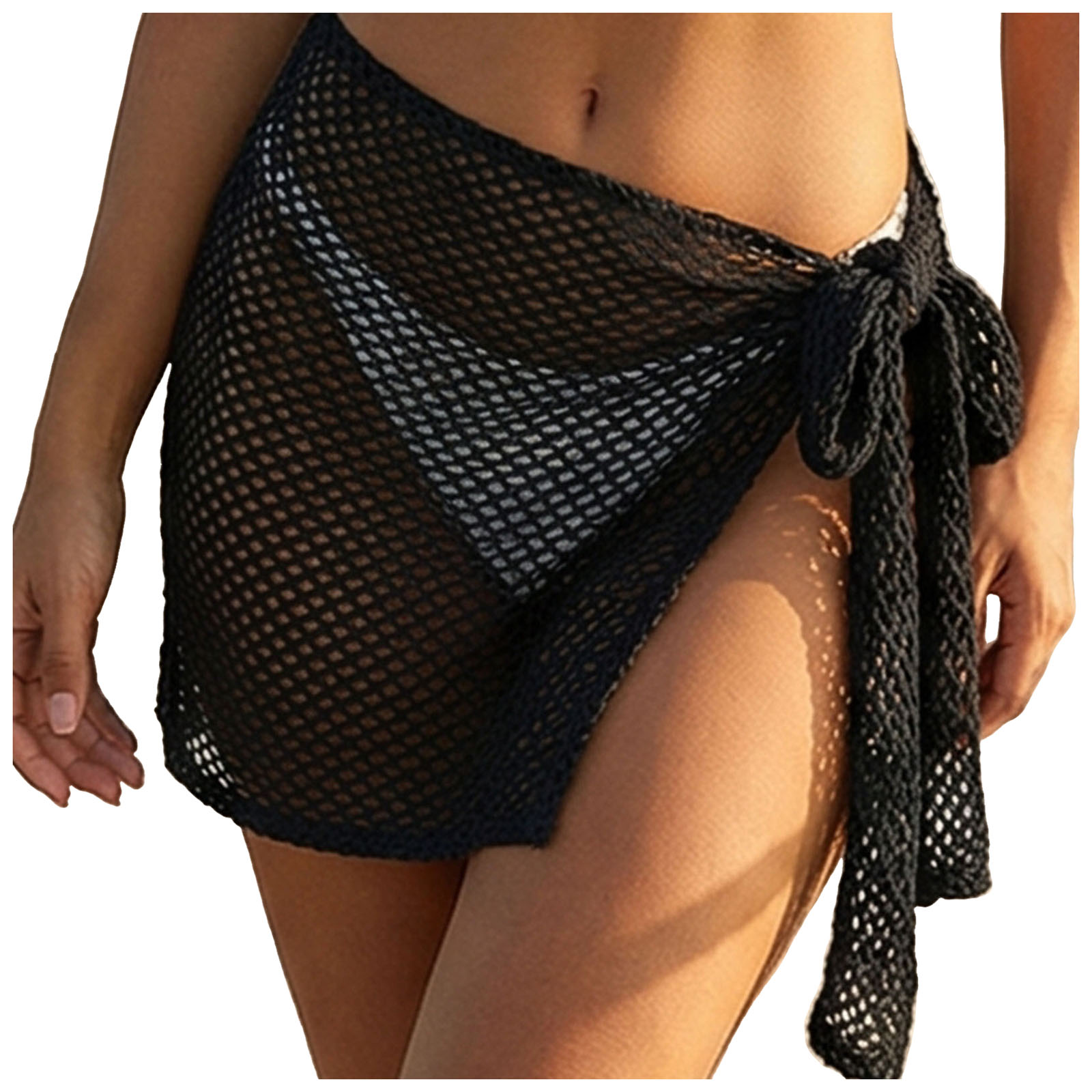 Jupe de plage en crochet pour femme, mini-jupe ajourée en maille avec nœud à nouer sur le côté, cache-maillot de bain pour les vacances d'été