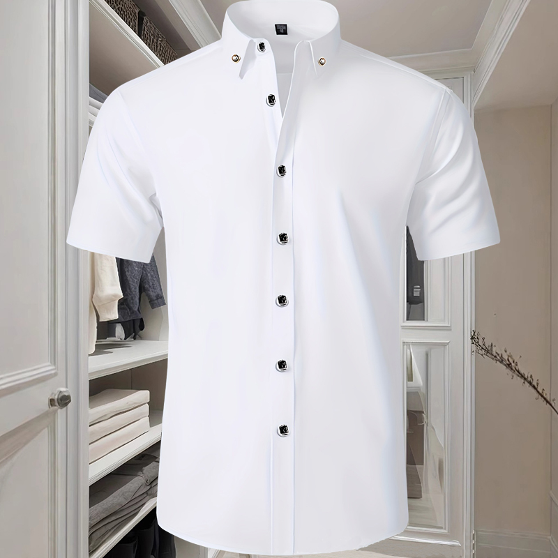 Offre spéciale chemise habillée pour hommes formel mince affaires classique basique diamant bouton Social chemise blanche à manches courtes hommes vêtements