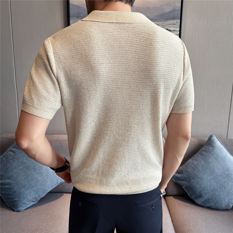 Polo d'été fin à manches courtes, demi-zip, couleur unie, coupe ample, décontracté, haut extensible et respirant, T-shirt tendance pour homme