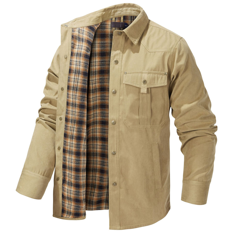 Chemise à carreaux en glouton pour hommes, veste décontractée, revers rétro, chemises chaudes en coton, coupe-vent, vêtements de printemps et d'automne