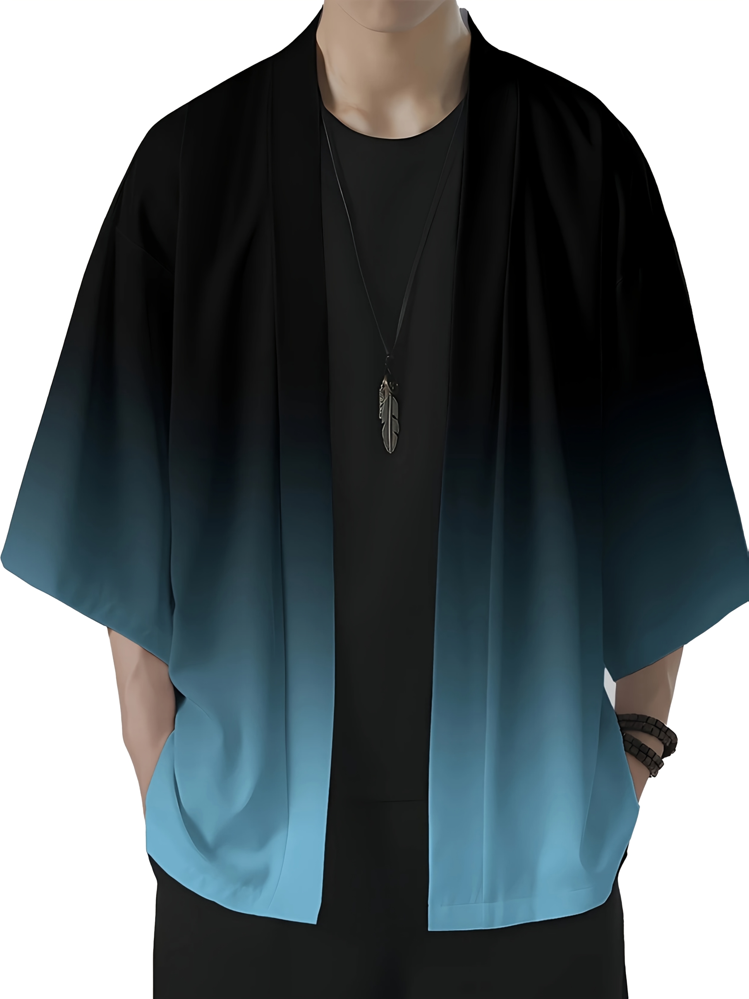 Kimono décontracté pour homme à imprimé dégradé, coupe ample, style streetwear, ouvert sur le devant, léger en polyester, idéal pour l'été et la plage