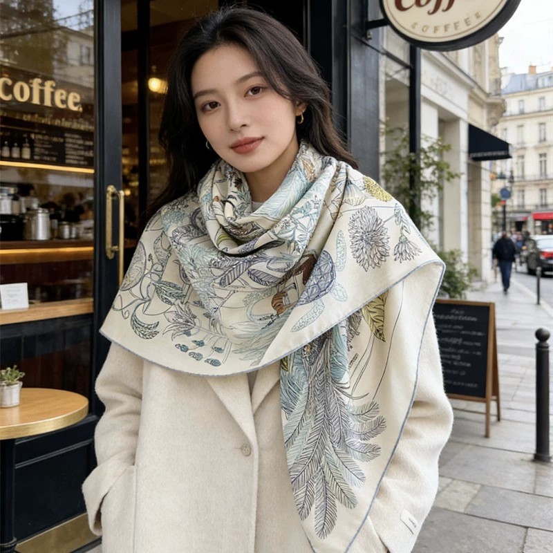Châle de luxe au Design classique en laine de soie, imprimé Double face carré, écharpe en laine pour femmes