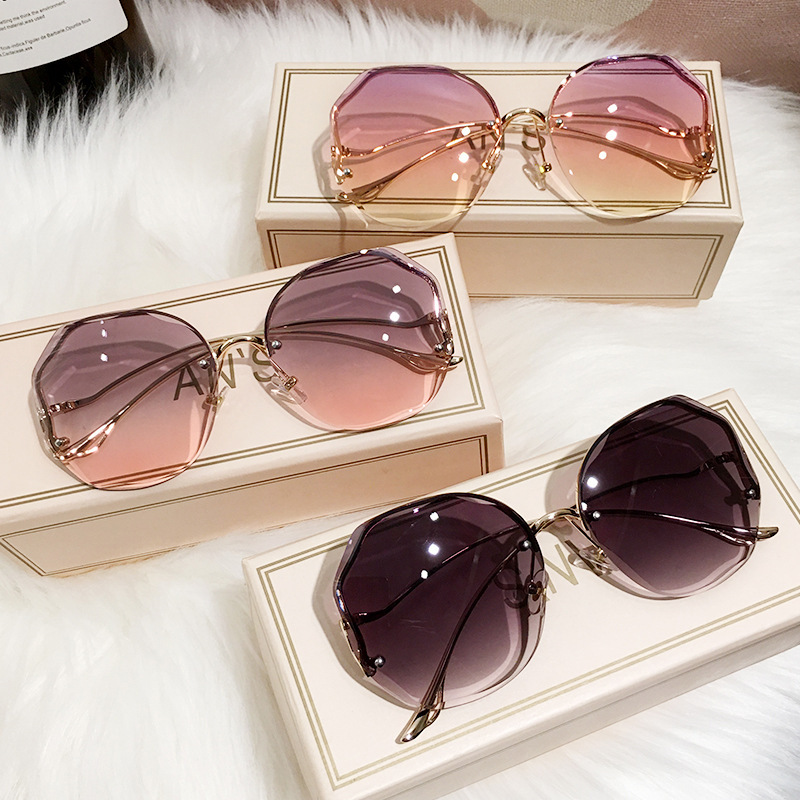 Lunettes de soleil rondes dégradées pour femmes, branches incurvées en métal, océan, sans bords, à la mode, UV400, 2022
