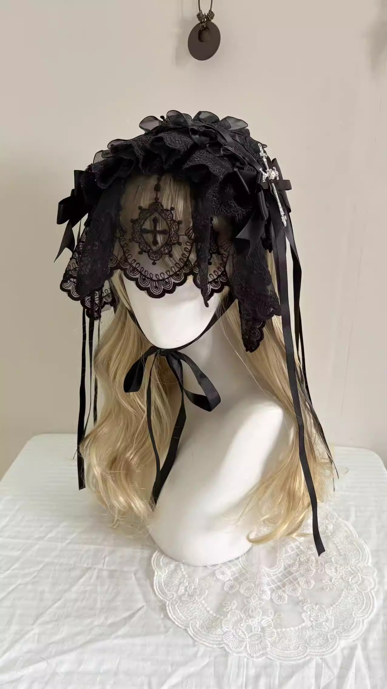Voile de nonne gothique originale, bandeau d'Halloween, coiffe Lolita, style Dark Angel Subculture.