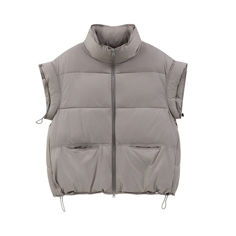 Gilet femme 2025 automne hiver veste sans manches manteau ample court col montant vers le bas coton gilet femmes gilet d'extérieur