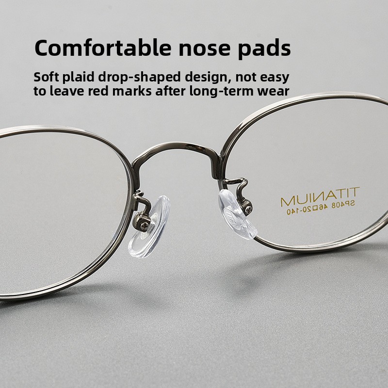 Lunettes ovales à petite monture, monture complète à bord épais en titane pur, style vintage ajusté au visage rond, lunettes artistiques minimalistes