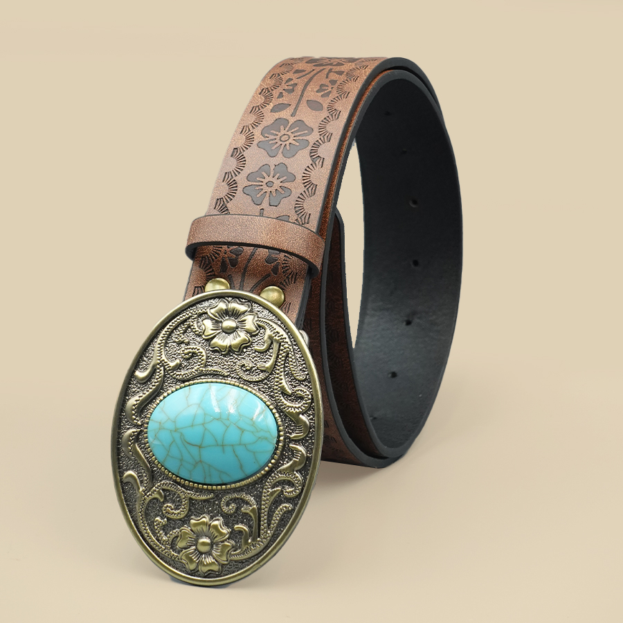 Ceinture élégante vintage royale pour femme – Design floral avec boucle bleu turquoise, parfaite pour les déplacements quotidiens et les voyages