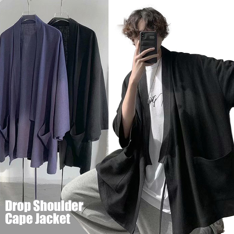 Ins – manteau ample pour homme, Kimono, Baggy, surdimensionné, Cape de seigneur, vêtements d'extérieur, rétro, Cardigan, Streetwear