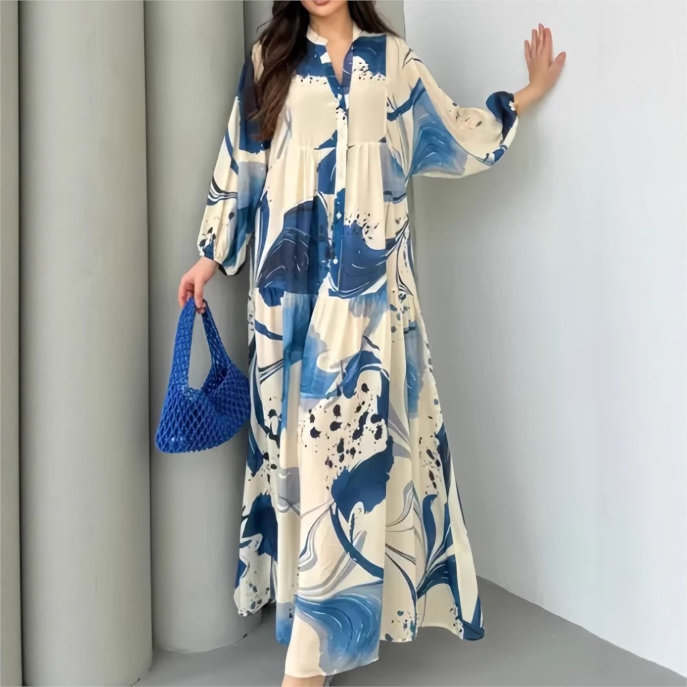 Chemise longue ample imprimée pour femmes, robes à manches longues, nouvelle mode épissée, printemps automne ​ ​ Robe décontractée élégante pour femmes, 2025