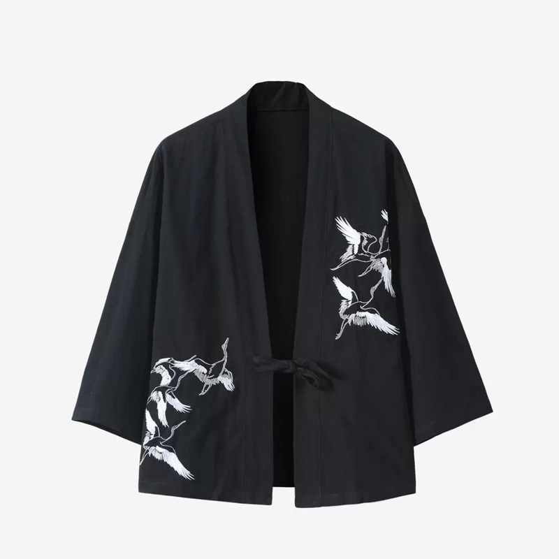 Veste Haori brodée de Style japonais pour hommes, en lin et coton mélangé, Robe Kimono, manteau ouvert sur le devant, vêtements d'extérieur amples