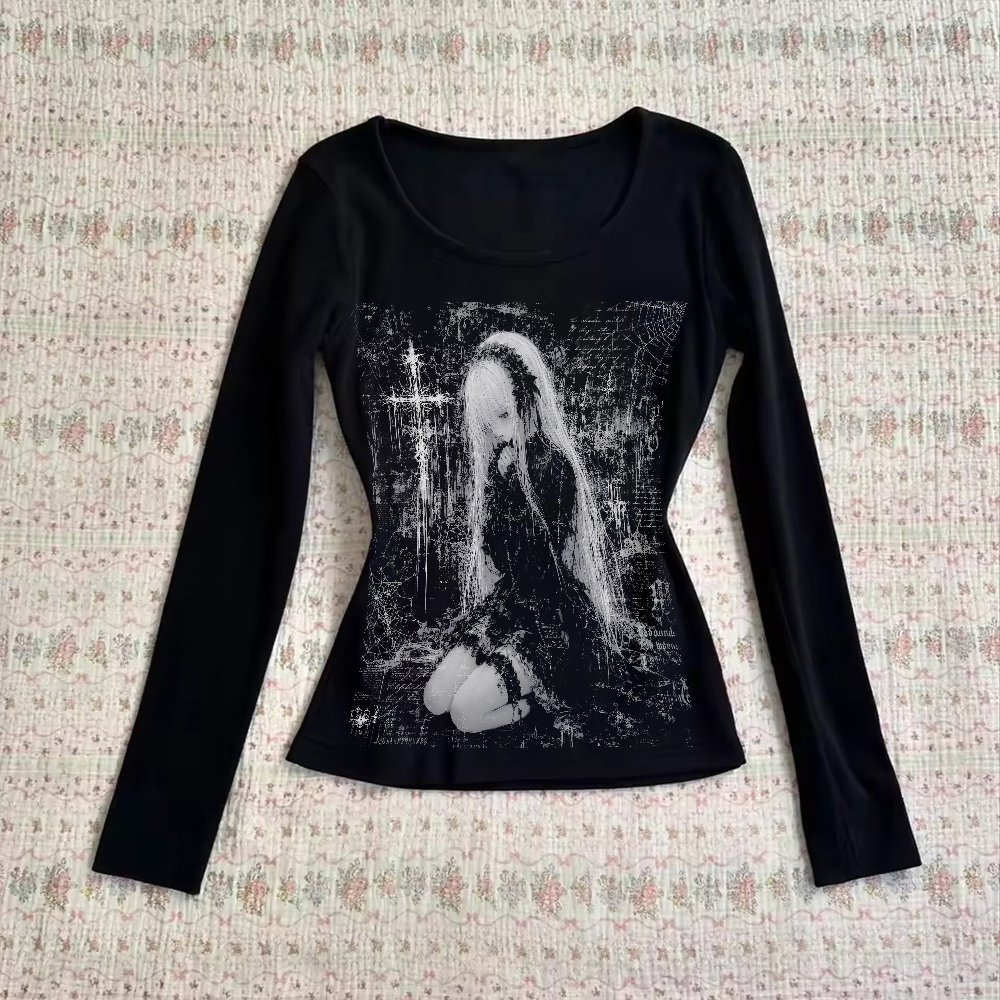 Vêtements Gothiques pour Femme : T-shirts Graphiques Y2K, Hauts Féminins, T-shirts Imprimés Printemps 2026, Style Harajuku Star Girl Y2K Kpop