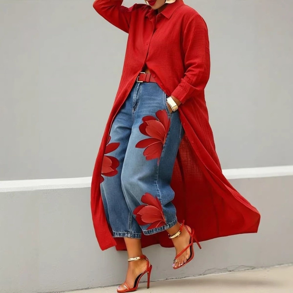 Chemisier tendance à manches longues et col rabattu, élégant et décontracté, couleur unie, coupe ample, style streetwear