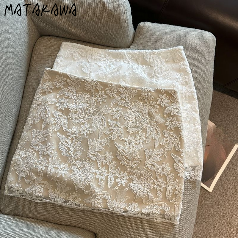 Jupes en dentelle pour femmes, coupe trapèze, printemps-été, fleurs brodées, mini-jupe rétro, mode coréenne, polyvalente, sexy, coupe ajustée, Faldas Mujer