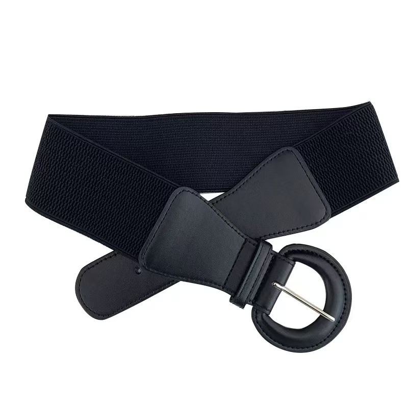 Ceinture pour femmes européennes et américaines-mode décorative manteau polyvalent costume ceinture élastique cuir noir en forme de D Be
