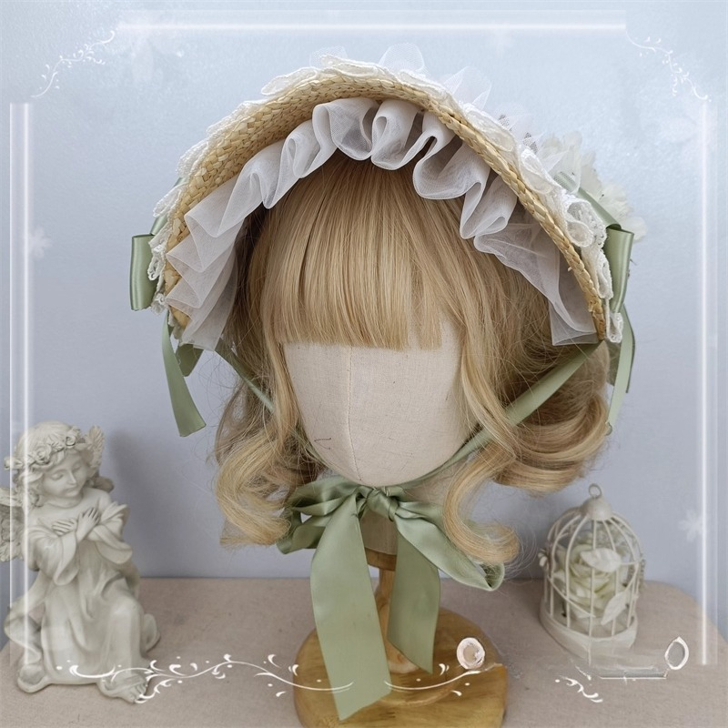 Chapeau Lolita multicolore fait à la main, Bonnet plat, Style pastoral, paille Lolita BNT, chapeau de cérémonie de Style ancien pour l'été