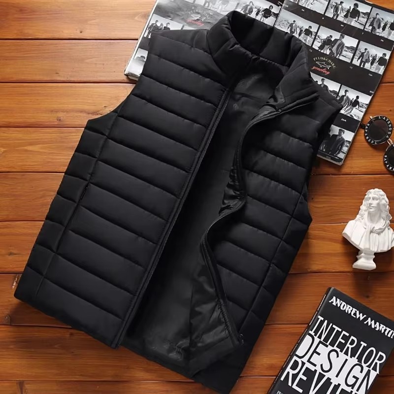 Gilet sans manches pour homme, vestes d'hiver, veste rembourrée en coton pour homme, manteaux pour homme, col montant, gilets chauds, vêtements
