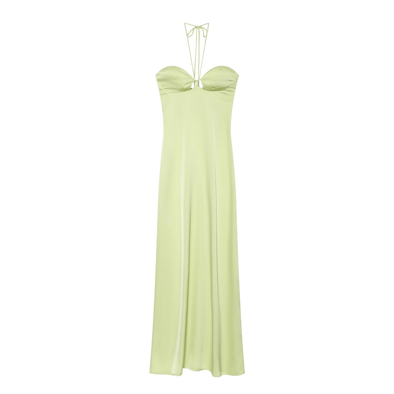 Robe longue en satin sexy pour femme, robe corset épaules dénudées, robe midi de soirée d'été pour femme, robe de plage à licou pour femme