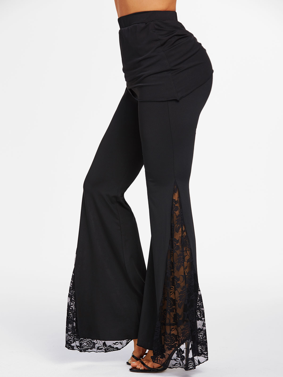 Dressfo 2025 nouveaux pantalons pour femmes mode décontractée fleur dentelle insérer jupe cintrée pantalon évasé