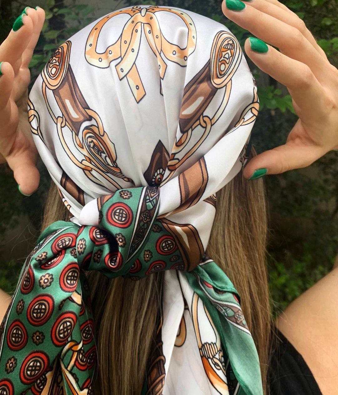 Grands foulards Hijab pour femmes, écharpe en Satin de soie imprimé à la mode, 90cm x 90cm, marque de luxe, châles carrés, foulards pour dames