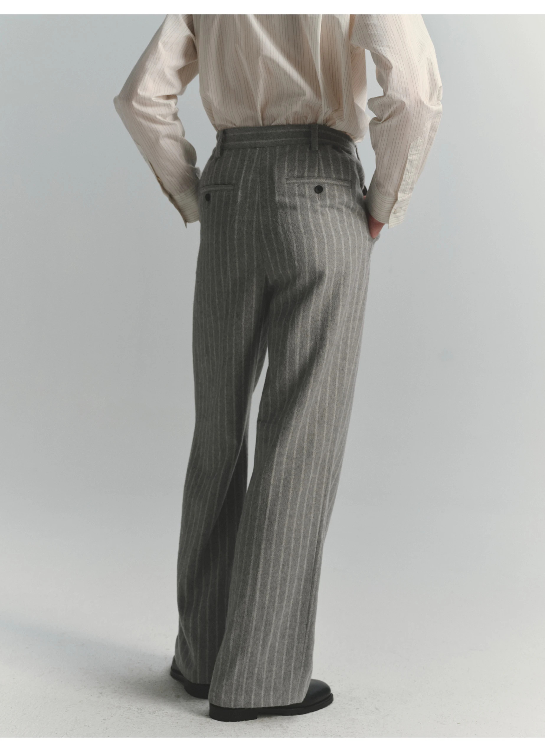 Pantalon de ville rayé pour homme, style Old Money, coupe large, ample, plissé, décontracté, à fines rayures, taille élastique, vintage