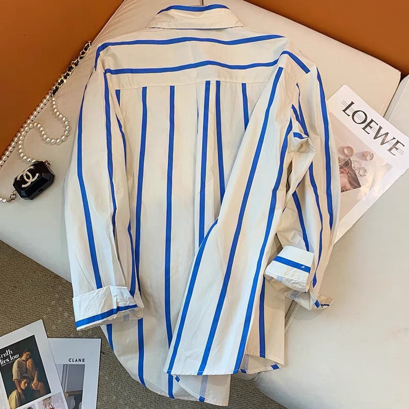 Chemise polyvalente minimaliste, ample et décontractée, Design de marque, sens contrasté, rayures bleues, lapin, mode printemps et automne 2023
