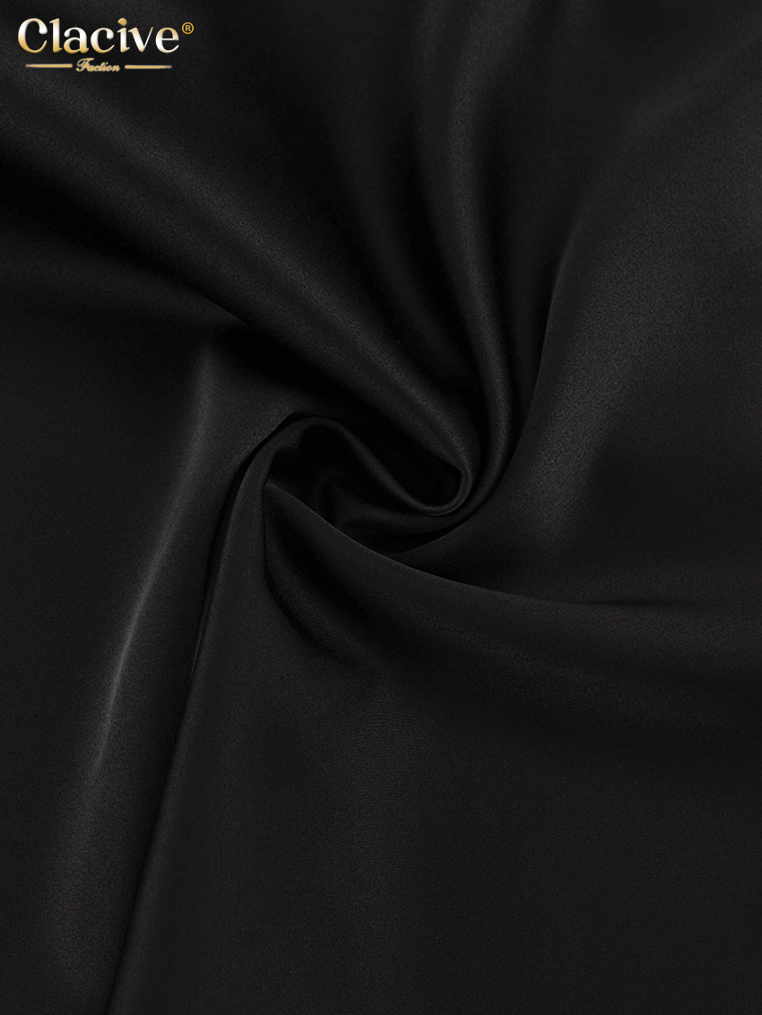 Clacive été ample noir femmes robe 2025 mode sans bretelles sans manches Maxi robes Sexy classique solide robe femme vêtements