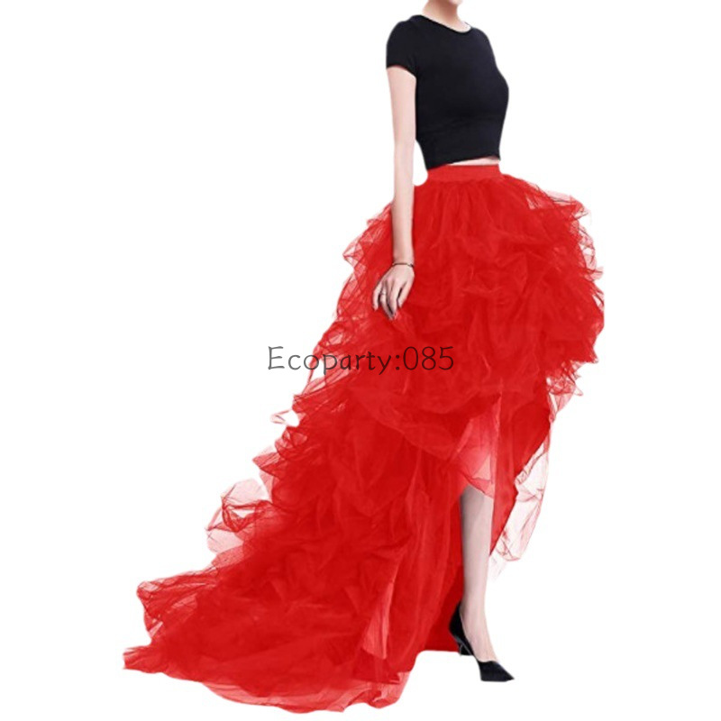 Femmes maille jupe taille haute ceinture élastique haut-bas ourlet Tutu jupe dame Tulle gonflé mariage planification robe jupe vêtements de fête