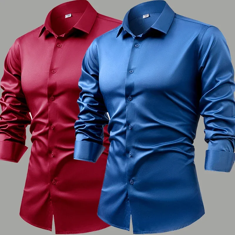 Injcotton-Chemise blanche à manches longues pour hommes, costume d'affaires décontracté, vêtements de cérémonie, haut de gamme, sens, pouces, printemps, 2025