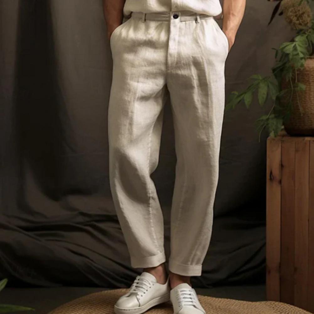 Pantalon de costume vintage ample en lin pour hommes, printemps été, nouveau pantalon décontracté droit, mode masculine, pantalon plissé respirant