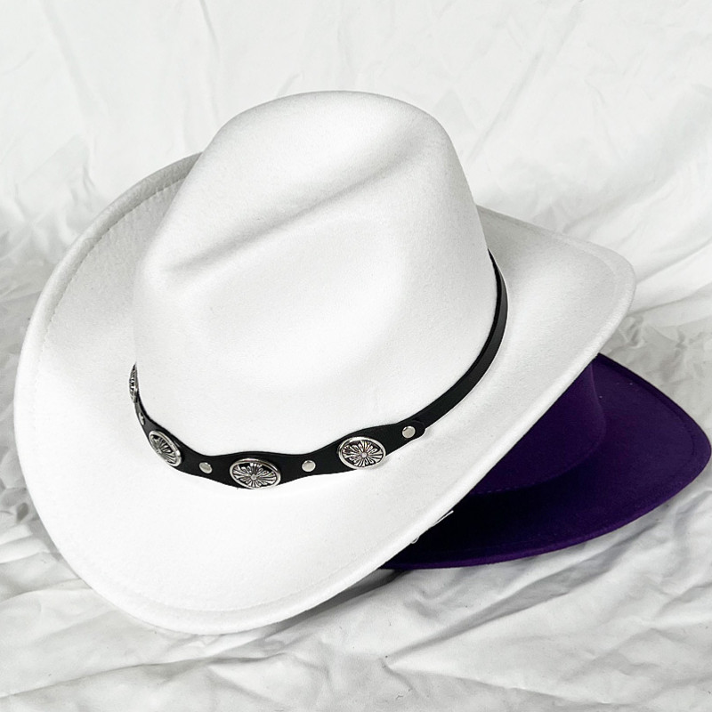 Chapeau de cowboy monochrome pour homme, chapeau haut de forme Jazz pour femme, chapeau Fedora bouclé pour femme, chapeau de chevalier Jazz, grand chapeau ethnique ander