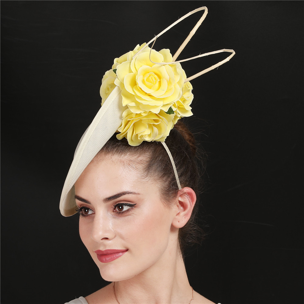 Magnifique robe formelle de mariage Fedora Cap femmes grand Derby casque fleur mode Fasinator chapeau à la main Occasion chapellerie casquette