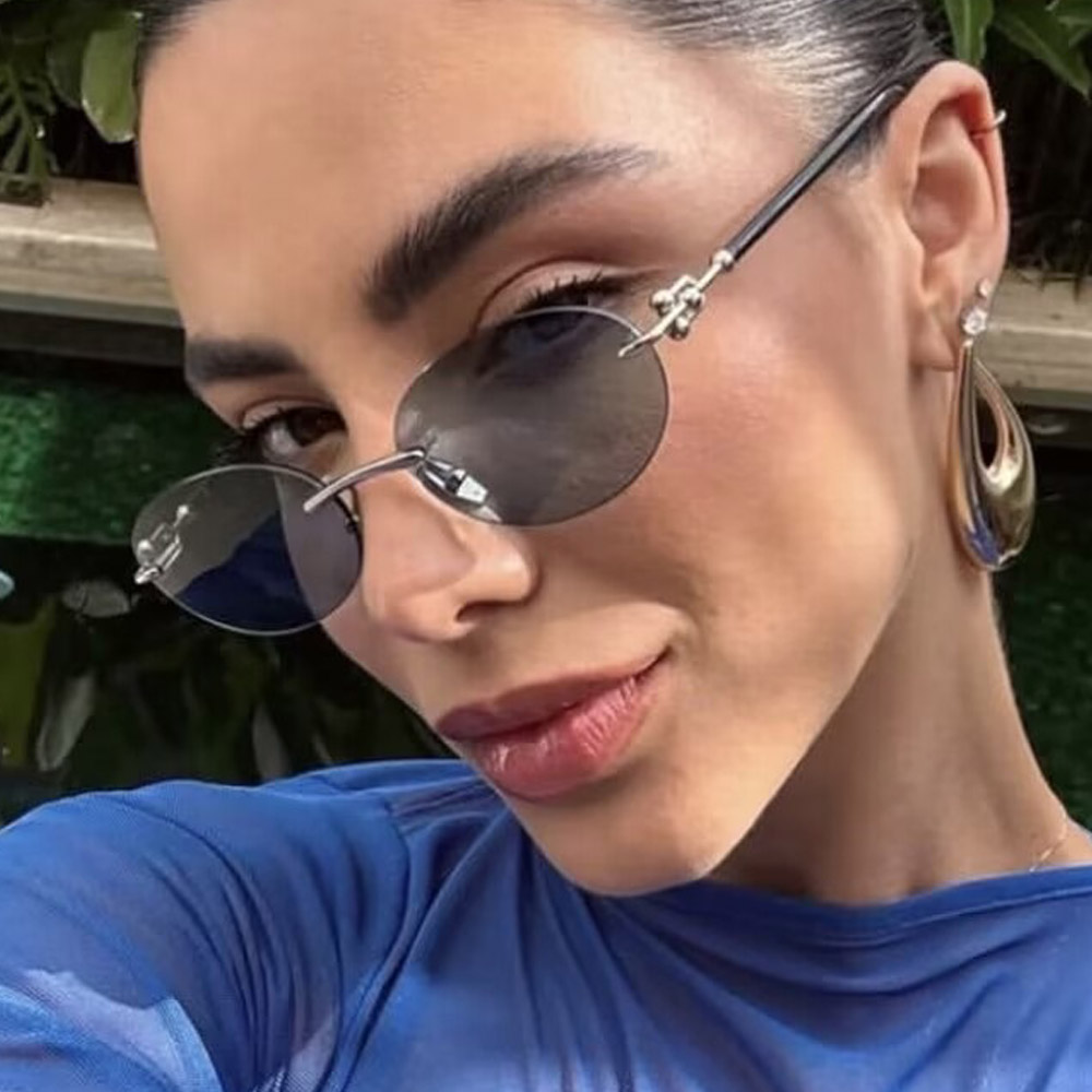 Lunettes de soleil œil de chat rondes sans monture pour femmes, monture circulaire en alliage, élégantes, décontractées, pour le voyage