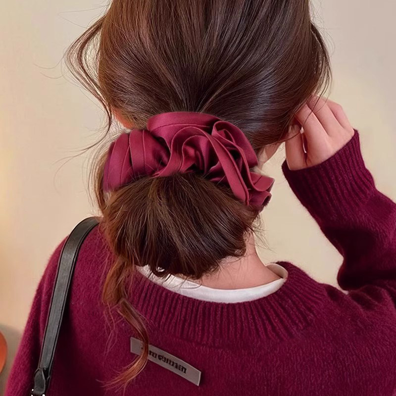 Scrunchie extra-large en satin rose |   Nouvelle Élastique à Cheveux Élégante Style Coréen 2026 pour Chignon