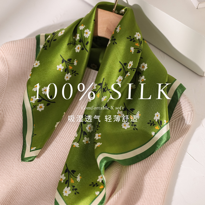 Foulard carré 100% soie de luxe pour femme, Hijab, Bandeau pour cheveux, Écharpe, Ruban, Foulard pour le cou