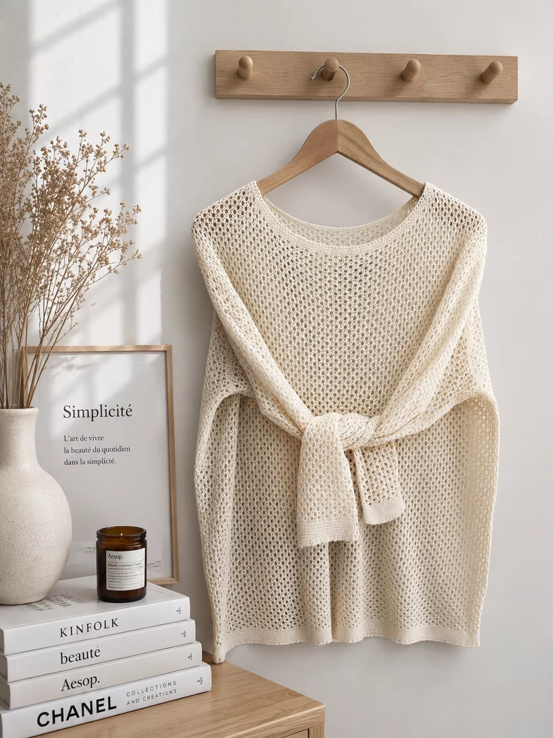 Pull à manches longues en tricot ajouré pour femme, style décontracté et polyvalent, couleur unie, col rond, pour le printemps et l'automne.