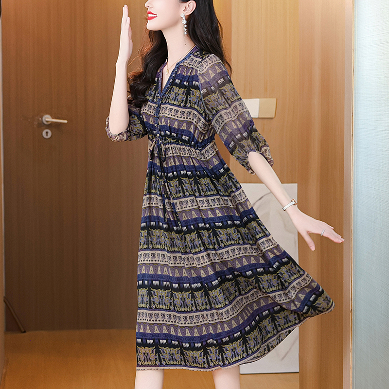 Robe longue de luxe en soie style bohème chic pour femme, collection Printemps-Été, robe de soirée vintage en mousseline Hepburn, élégante et décontractée pour bal de promo 2026