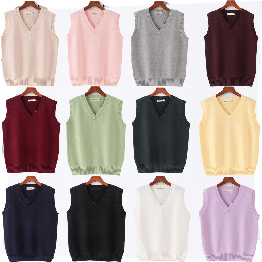 Pull sans manches pour femmes et hommes, col en v, étudiants Preppy, garçons et filles, classique, tricoté, mode coréenne rétro, printemps