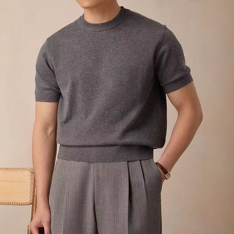 T-shirt manches courtes col rond pour homme, vêtement de luxe léger, tricoté, respirant, décontracté, Slim, couleur unie, Tops basiques, nouvelle mode coréenne