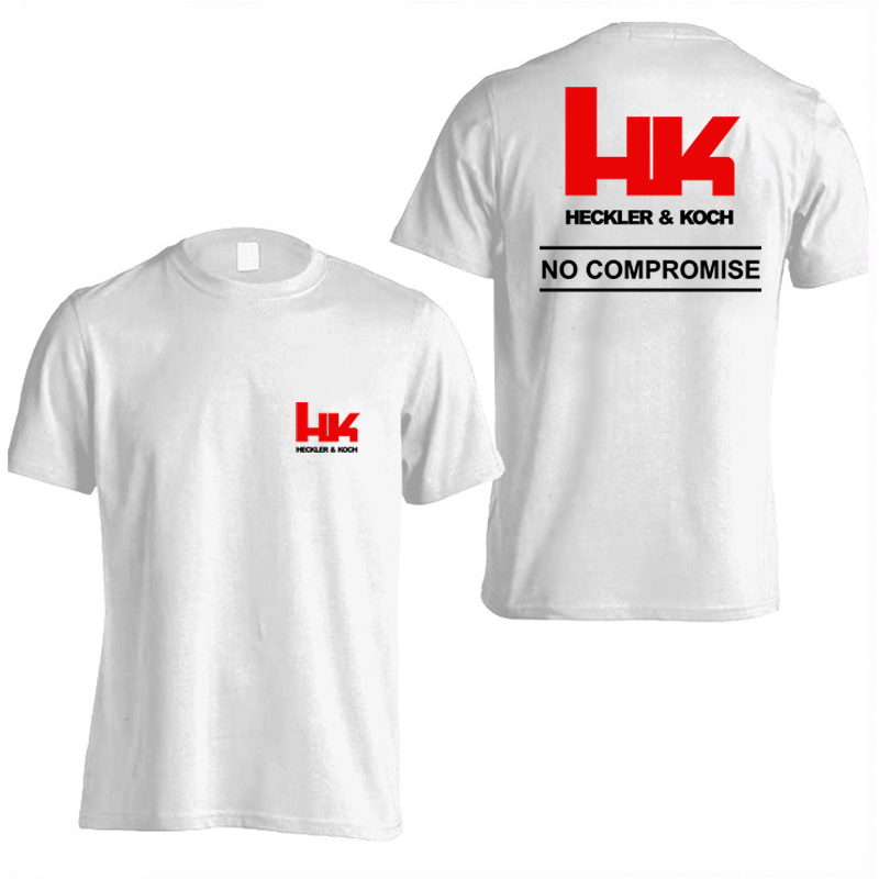 HK Logo Heckler Koch No Compromise T-shirt d'été en coton à manches courtes pour hommes et femmes, T-shirt de sport pour couple, hauts décontractés à la mode pour l'extérieur