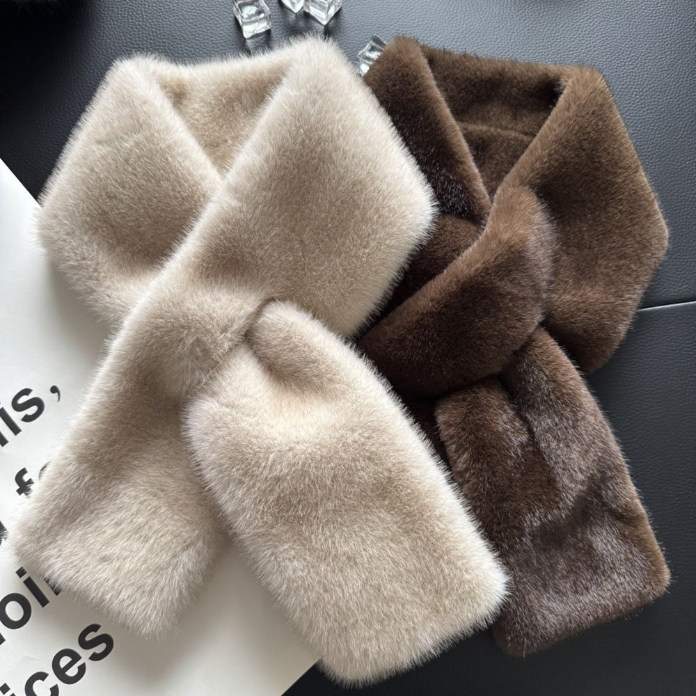 Nouvelles foulards féminins hiver femmes bretelles croisées châle doux fausse fourrure de lapin cou plus chaud hiver résistant au froid doux polyvalent écharpe