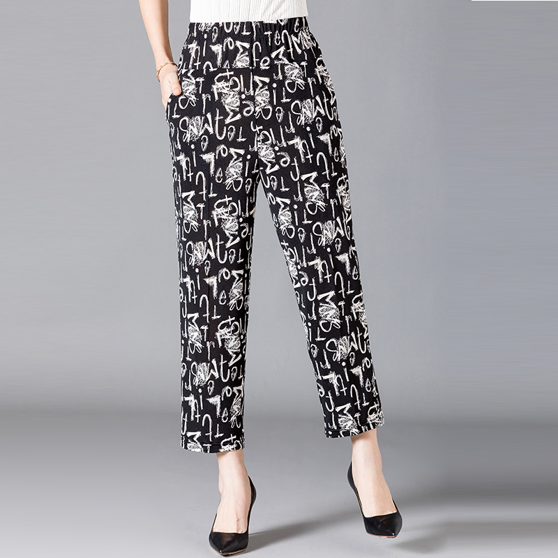 XL-8XL été femmes sarouel décontracté taille haute pantalon imprimé taille élastique femmes d'âge moyen fjSummer bas