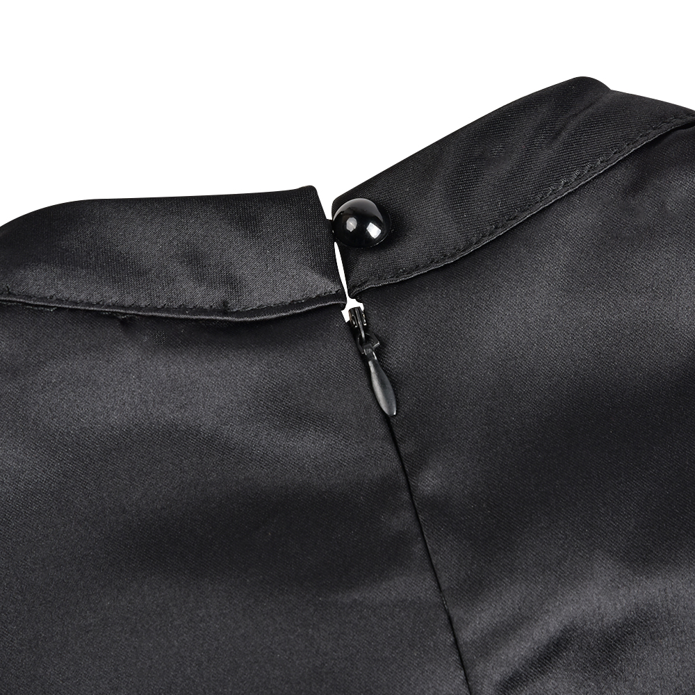 Robe mi-longue noire élégante pour femme, col mi-haut, taille haute, robes trapèze, coupe couvertes, femme de bureau, monochromatique, robe éducative