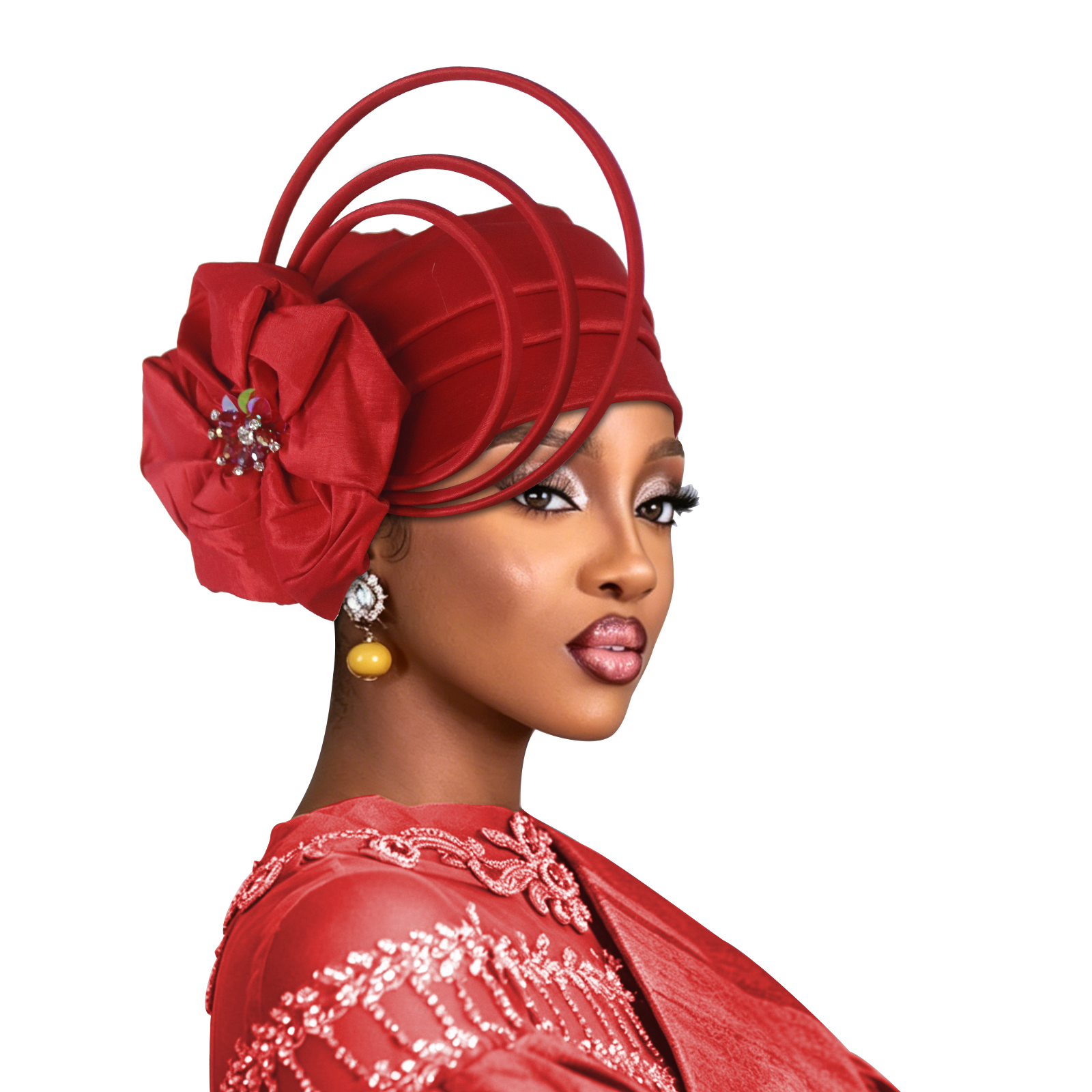 Turban africain Gele à fleurs et diamants pour femmes, couvre-chefs nigérians pour mariage, foulards et bonnets pour femmes
