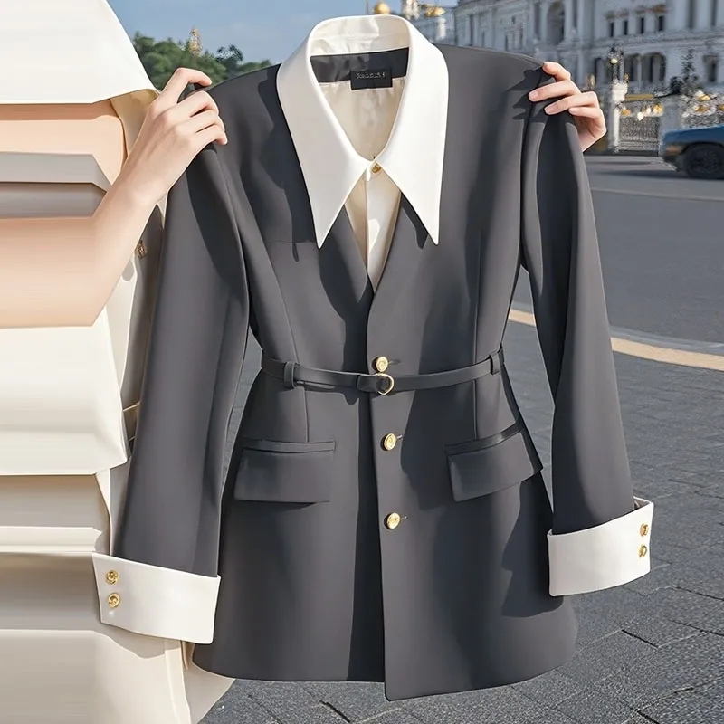 Manteau de costume pour femmes, veste Blazer populaire avancée pour dames, faux deux articles décontractés, vêtements d'extérieur pour dames, printemps-automne 2025