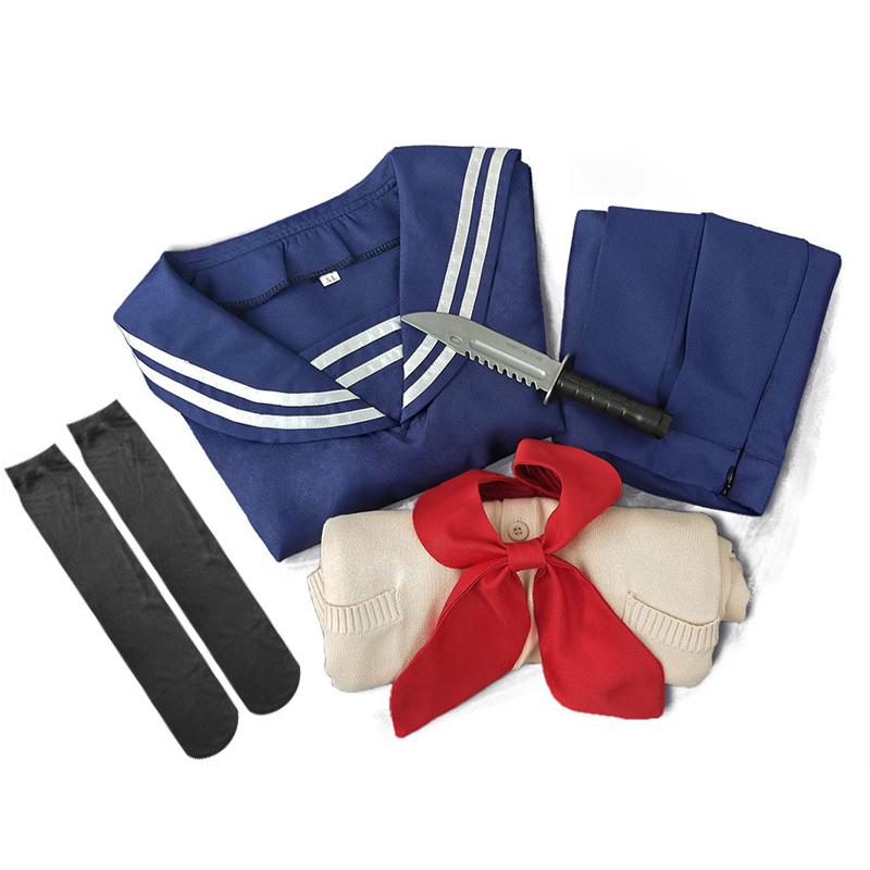 Costume de cosplay Himiko Toga My Hero Academia pour femme, uniforme JK, jupe, pull, couteau, tenues de fête d'Halloween et de carnaval