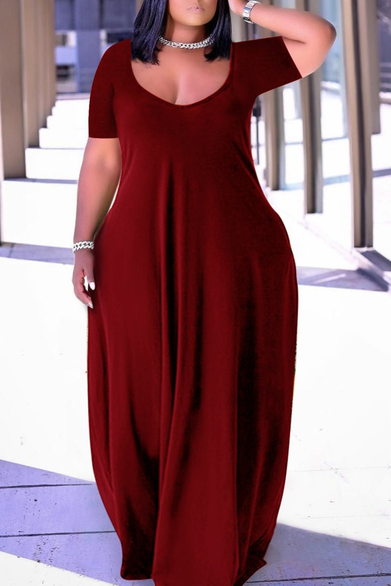 Grande taille femmes robe de base col rond manches courtes décontracté ample multicolore Simple robe longue pour les femmes été 2025 nouvelle mode