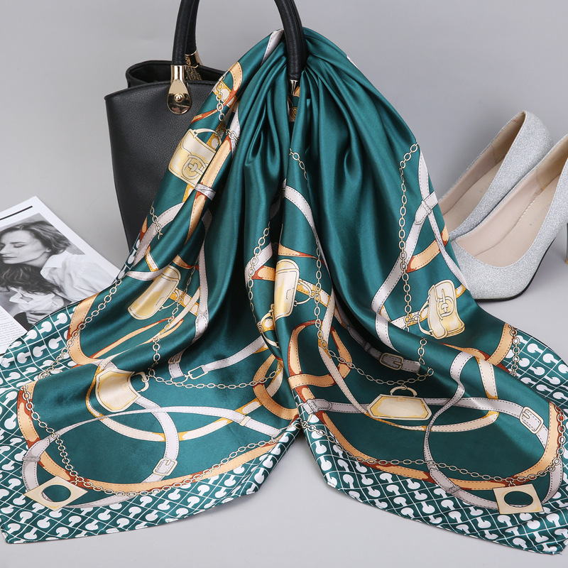 Foulard de cou en Satin de soie pour femmes, foulard Hijab imprimé, châles carrés et enveloppes, 90x90cm, à la mode